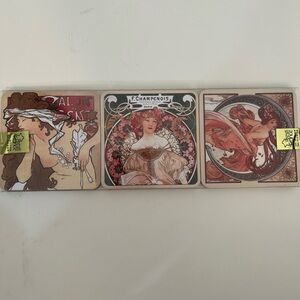 Set Of 6 Alfonse Mucha Art Nouveau Advertisement Ladies Coasters New france
